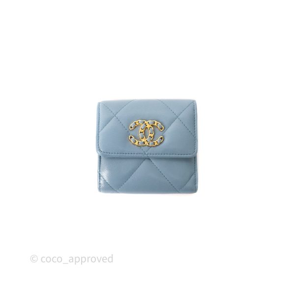 Chanel 19 Short Flap Wallet Cloud Blue Lambskin Cheap