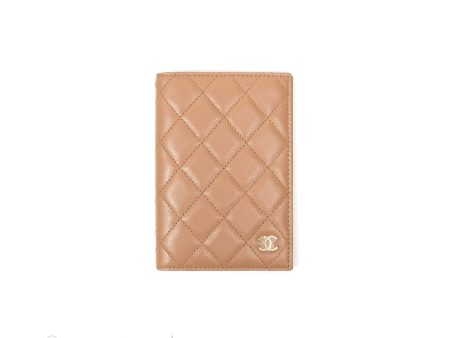 Chanel Classic Quilted Passport Holder Caviar Beige Gold Hardware For Discount