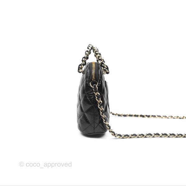 Chanel Mini Handle Clutch with Chain Black Shiny Lambskin Gold Hardware Online now