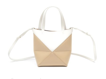 Loewe Mini Puzzle Fold Tote In Shiny Calfskin Soft White  Paper Craft on Sale