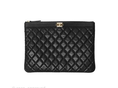 Chanel Medium O Case Boy Black Caviar Gold Hardware Online Sale