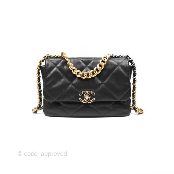 Chanel 19 Medium Black Goatskin Mixed Hardware For Cheap