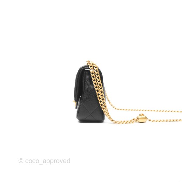 Chanel Mini Flap Bag Heart Adjustable Chain Black Caviar Aged Gold Hardware For Discount