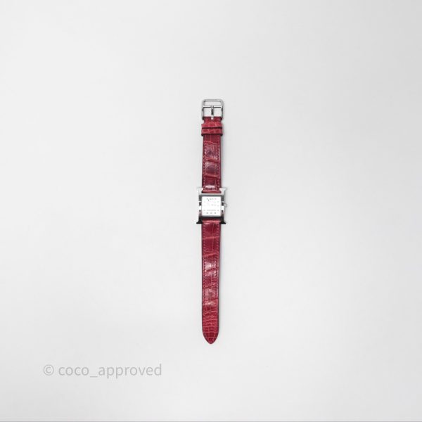 Hermès Heure H Watch Diamond Red Alligator Palladium Hardware Discount