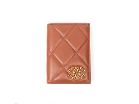 Chanel 19 Quilted Passport Holder Tan Lambskin Gold Hardware Online Hot Sale