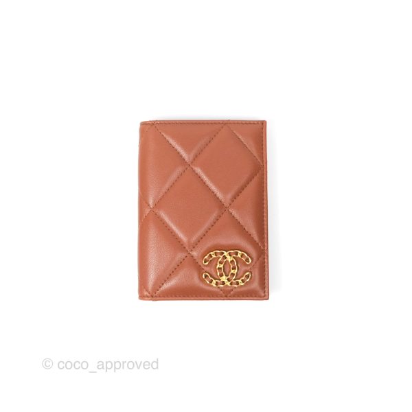 Chanel 19 Quilted Passport Holder Tan Lambskin Gold Hardware Online Hot Sale