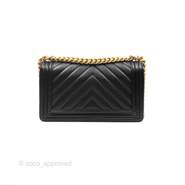 Chanel Medium Boy Chevron Black Caviar Aged Gold Hardware Online Sale