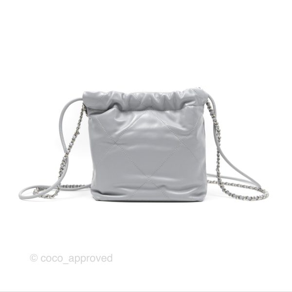 Chanel 22 Mini Bag Light Grey Shiny Crumpled Calfskin Matte Silver Hardware Online Sale