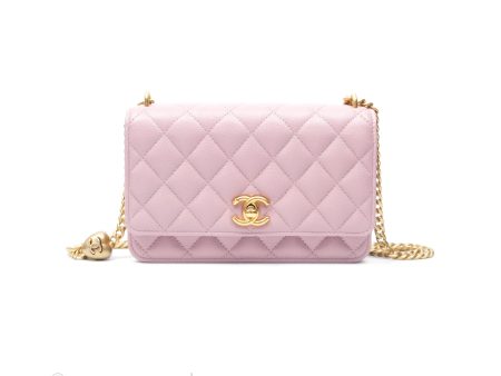 Chanel Heart Adjustable Chain WOC Dusty Pink Caviar Aged Gold Hardware For Sale