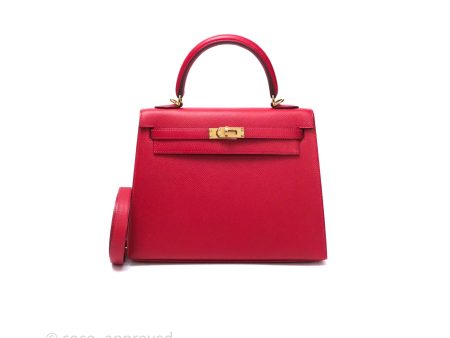 - DM Email To Purchase - Hermès Sellier Kelly 25 Rouge Casaque Q5 Epsom Gold Hardware Discount