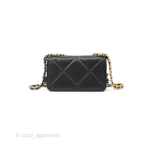 Chanel 19 Mini WOC Flap Phone Holder Black Lambskin Mixed Hardware Supply