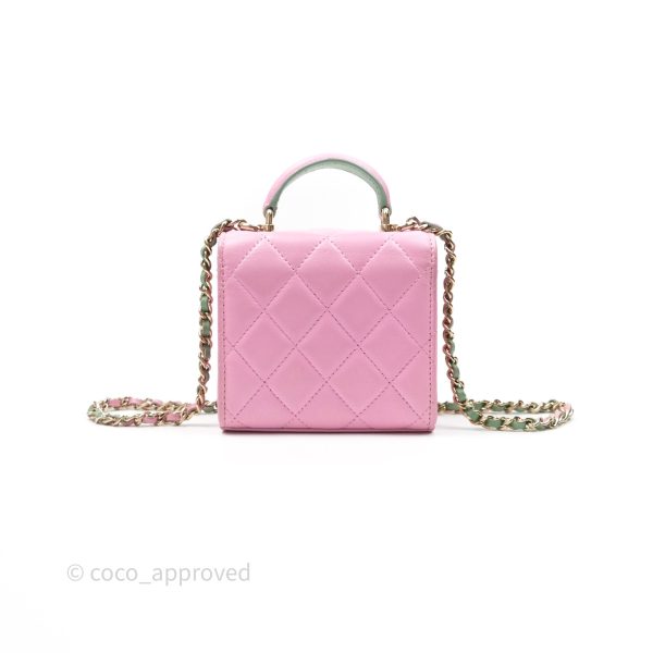 Chanel Mini Handle Clutch With Chain Pink  Mint Lambskin Gold Hardware 23P Online