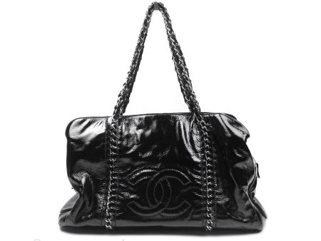 Chanel Bowling Tote Bag Black Glazed Calfskin Silver Hardware on Sale