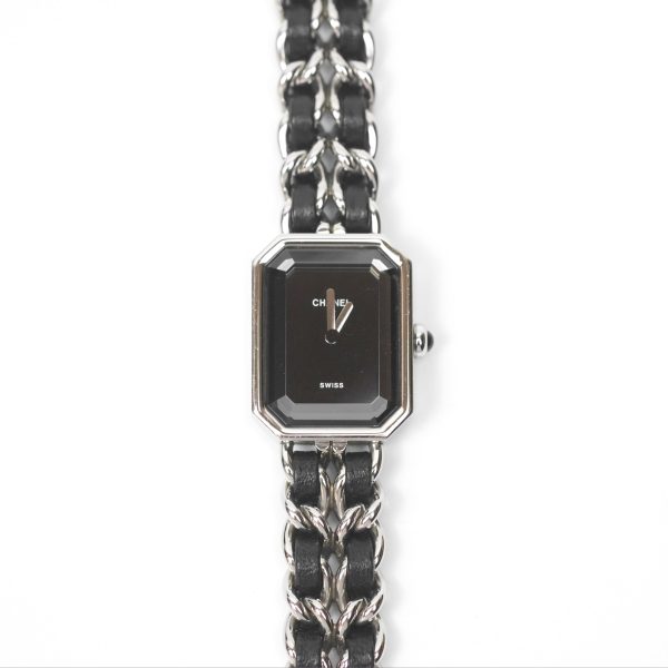 Chanel Première Iconic Chain Watch Black Leather Silver Tone Size ML Discount