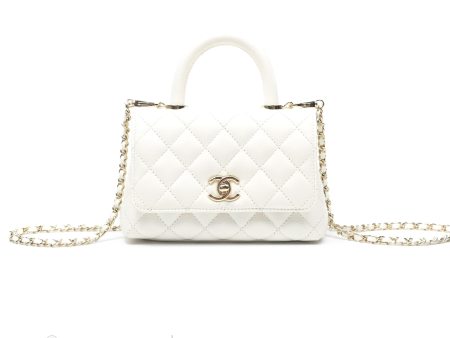 Chanel Mini Coco Handle White Caviar Gold Hardware Cheap