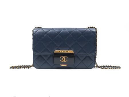 Chanel Beauty Lock Flap Bag Navy Sheepskin Aged Gold Hardware Online Hot Sale