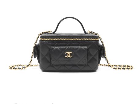 Chanel Cargo Pocket Top Handle Vanity with Chain Black Caviar Gold Hardware Fashion