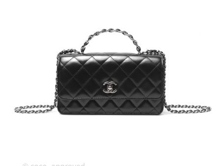 Chanel Mini Crystal Top Handle Wallet On Chain WOC Black Calfskin Gun Metal Hardware 23K Online now