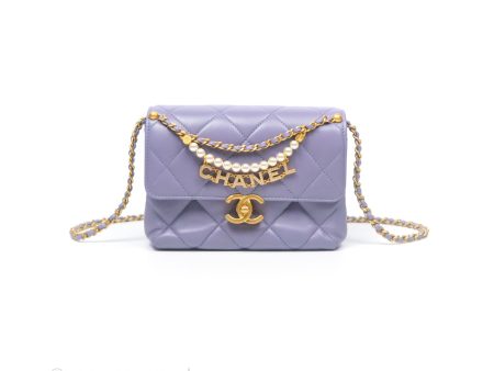 Chanel Crystal Pearl Chain Mini Flap Bag Purple Lambskin Aged Gold Hardware For Cheap