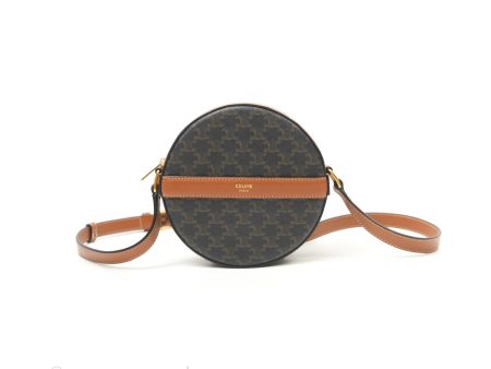 Celine Round Purse on Strap Triomphe Canvas Tan For Cheap