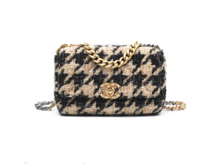 Chanel 19 Small Tweed Houndstooth Black Beige Mixed Hardware For Discount