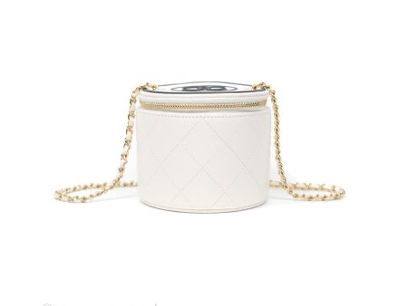 Chanel CC Quilted Round Vanity Clutch With Chain White Lambskin Gold Hardware Supply