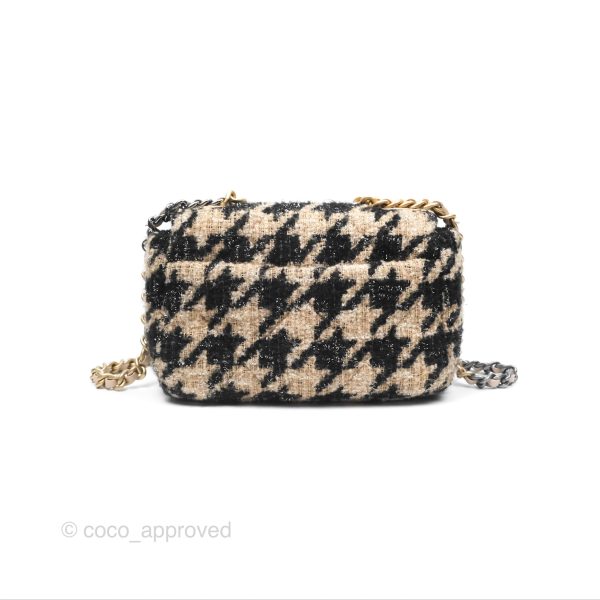 Chanel 19 Small Tweed Houndstooth Black Beige Mixed Hardware For Discount