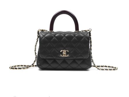 Chanel Mini Coco Handle Quilted Black Caviar Lizard Embossed Handle Gold Hardware Online Hot Sale