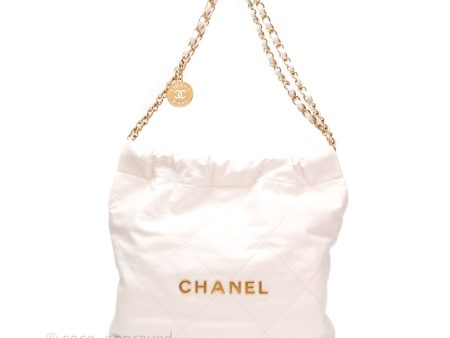 Chanel 22 Small White Shiny Calfskin Aged Gold Hardware Supply