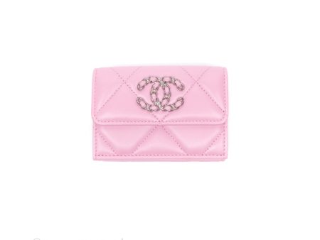 Chanel 19 Short Trifold Wallet Pink Lambskin Silver Hardware on Sale