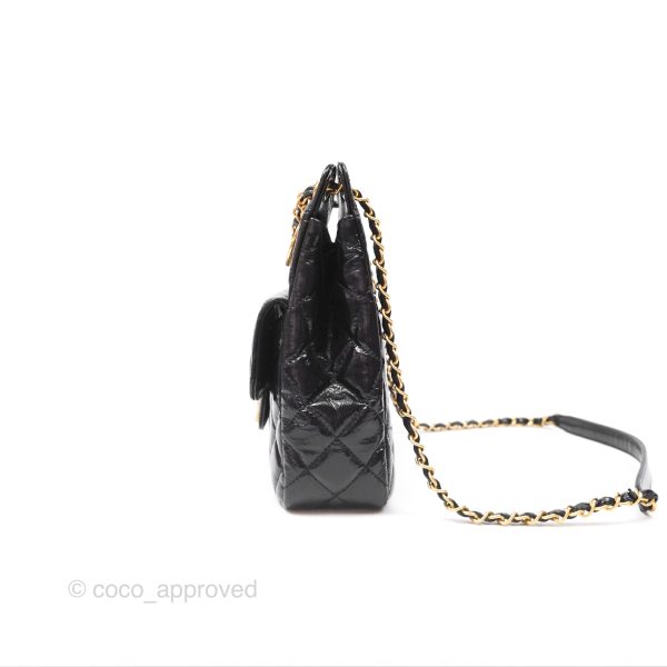 Chanel Medium Quilted Wavy CC Hobo Black Patent Aged Gold Hardware Sale