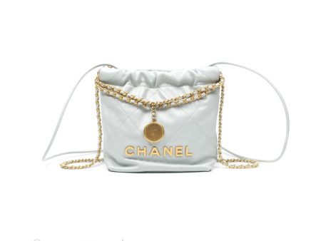 Chanel 22 Mini Bag Light Blue Grey Shiny Calfskin Cheap