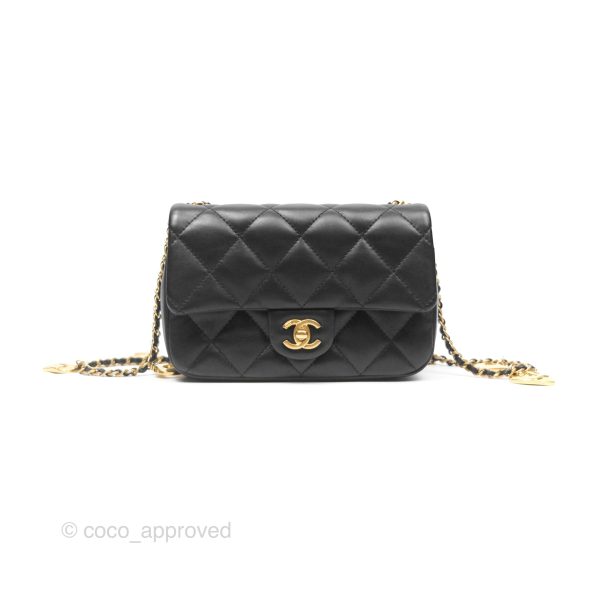 Chanel Mini Flap Bag With Heart CC Charm Black Lambskin Aged Gold Hardware For Cheap