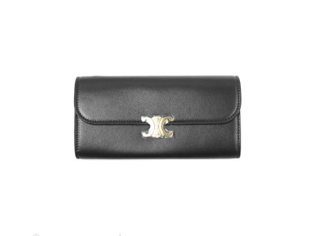 Celine Large Wallet Triomphe in Shiny Calfskin Black Gold Hardware Hot on Sale