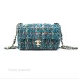 Chanel Mini Rectangular Flap Teal Tweed Gold Hardware on Sale