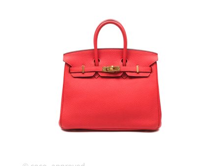 - DM Email To Purchase - Hermès Birkin 25 Retourne Rouge Tomate S5 Togo Gold Hardware For Sale