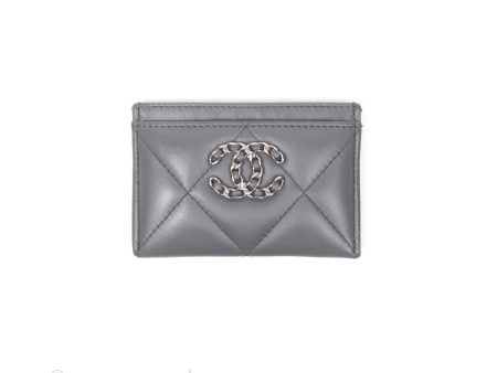 Chanel 19 Quilted Flat Card Holder Dark Grey Lambskin Discount