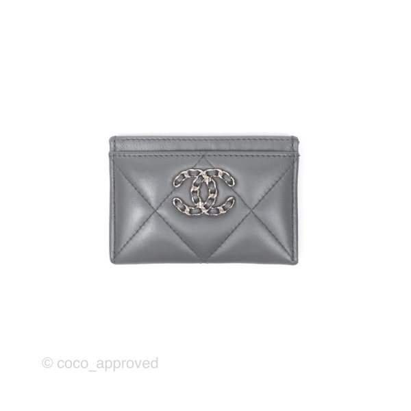 Chanel 19 Quilted Flat Card Holder Dark Grey Lambskin Discount