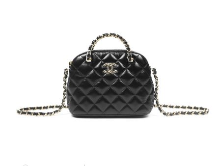 Chanel Mini Handle Clutch with Chain Black Shiny Lambskin Gold Hardware Online now