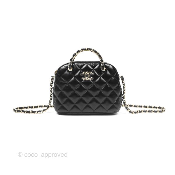 Chanel Mini Handle Clutch with Chain Black Shiny Lambskin Gold Hardware Online now