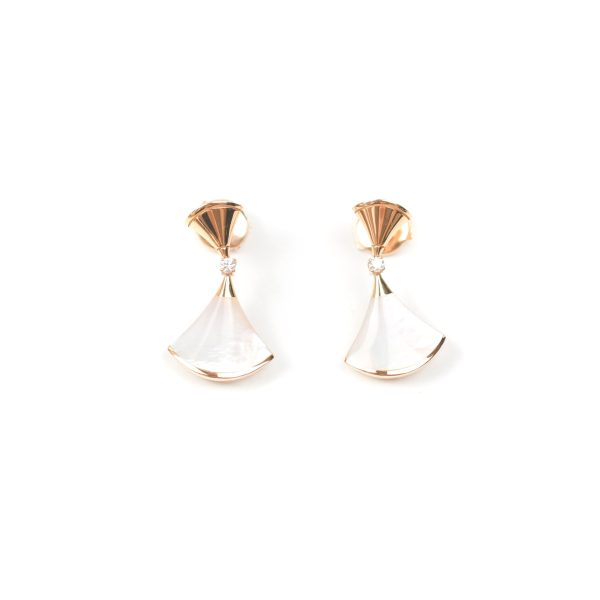 Bvlgari Divas  Dream 18K Rose Gold Mother of Pearl Diamond Earrings For Sale