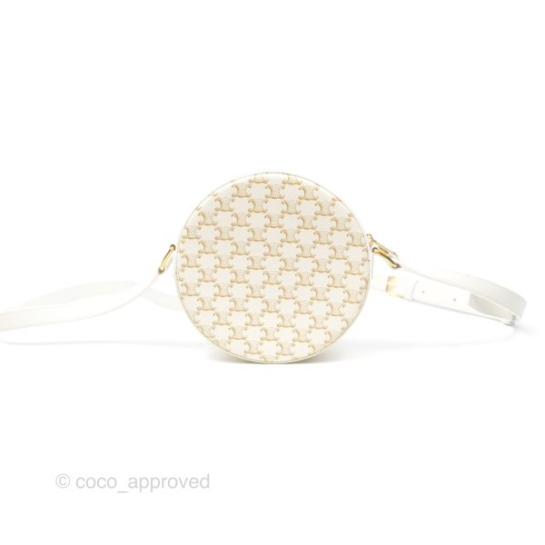 Celine Round Purse on Strap Triomphe Canvas White Calfskin For Sale