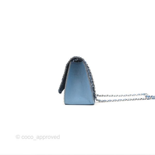 Chanel Flap Bag Tweed Blue Silver Hardware For Cheap