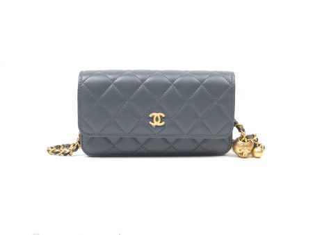 Chanel Pearl Crush Mini WOC Phone Holder Grey Lambskin For Sale