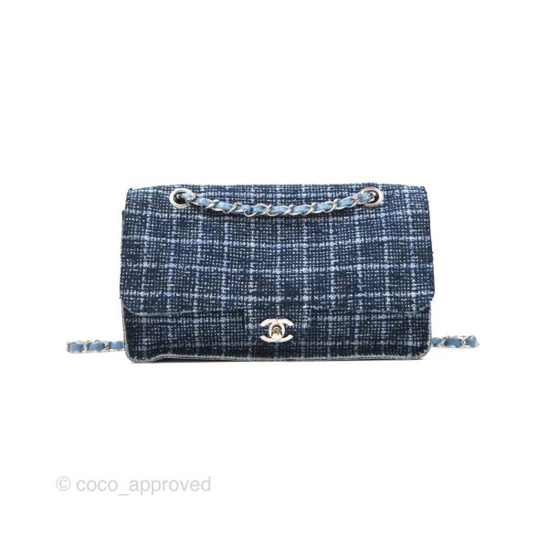 Chanel Flap Bag Tweed Blue Silver Hardware For Cheap