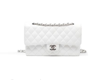 Chanel Classic M L Medium Double Flap White Caviar Silver Hardware Fashion