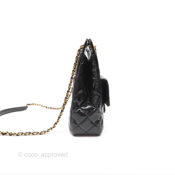 Chanel Medium Quilted Wavy CC Hobo Black Patent Aged Gold Hardware Sale