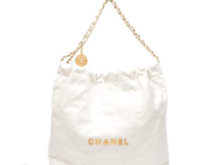 Chanel 22 Medium White Shiny Calfskin Aged Gold Hardware Online Hot Sale