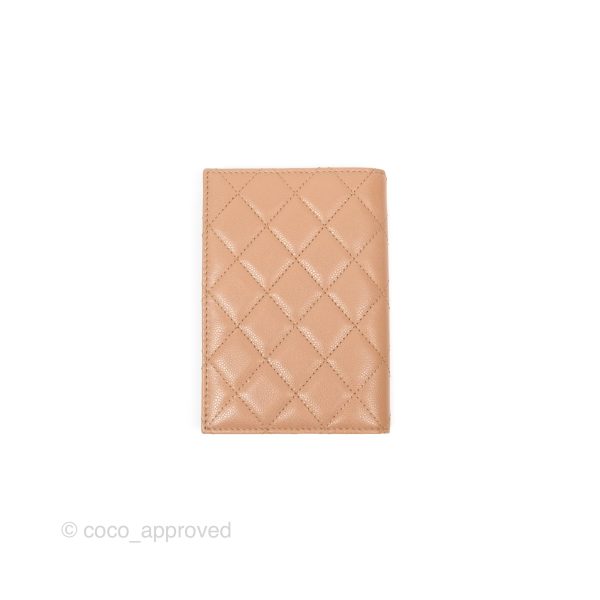 Chanel Classic Quilted Passport Holder Caviar Beige Gold Hardware For Discount