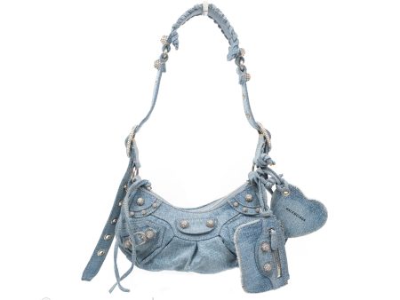 Balenciaga Le Cagole Small Embellished Denim Shoulder Bag Discount